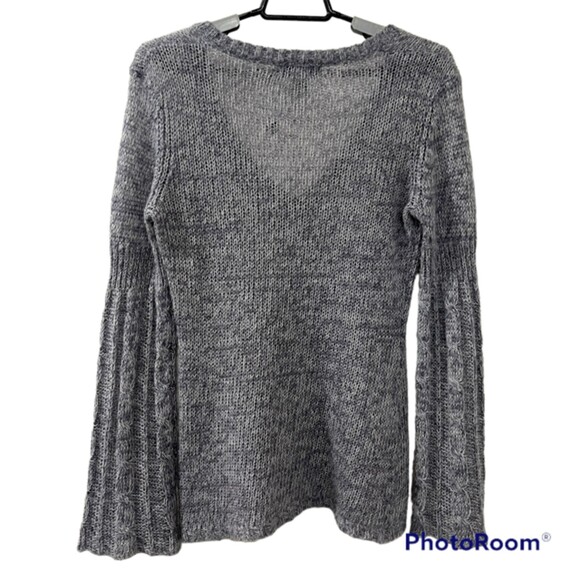 Next Era Couture Gray VNeck Pullover Mohair Ramie Wool Bell Sleeve Sweater Sz M - Picture 2 of 12